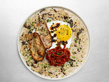 Грибна вівсянка з курячою домашньою шинкою та яєчнею